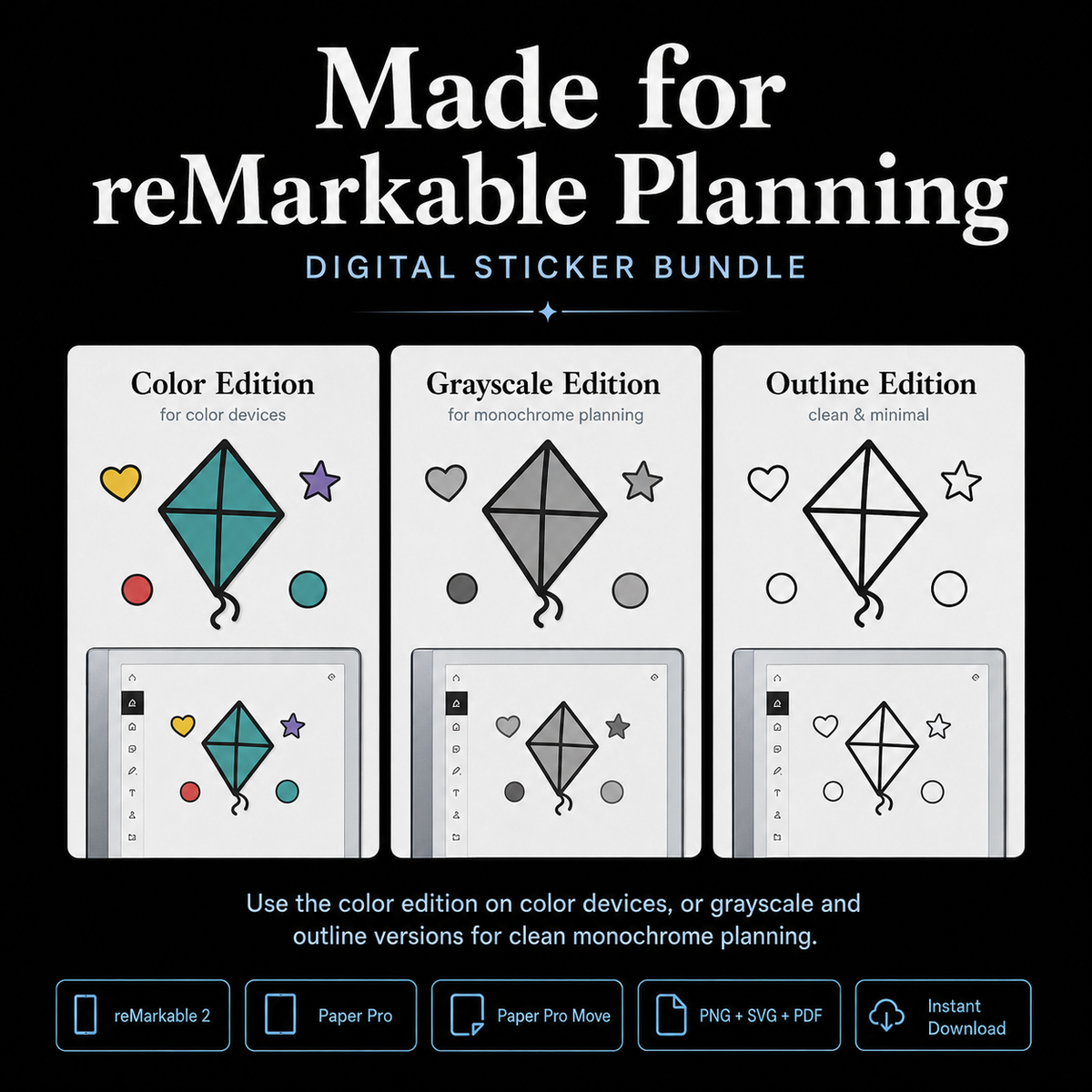 Digital Sticker Bundle for reMarkable2 | 191 Stickers • Seasons, Holidays & Everyday