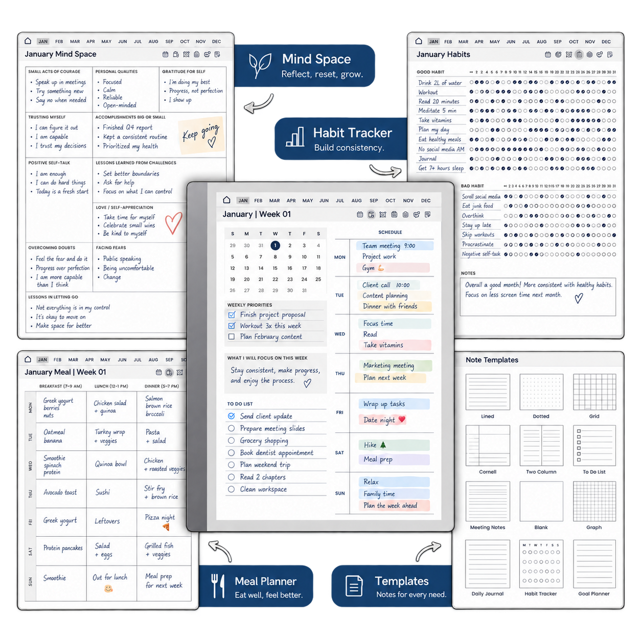 Digital Planner Bundle for reMarkable | Daily, Weekly, Monthly & Task