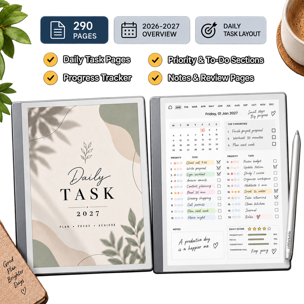 Digital Planner Bundle for reMarkable | Daily, Weekly, Monthly & Task