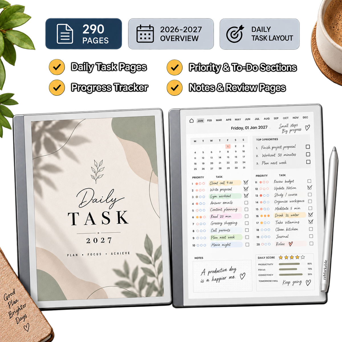 Digital Planner Bundle for reMarkable | Daily, Weekly, Monthly & Task