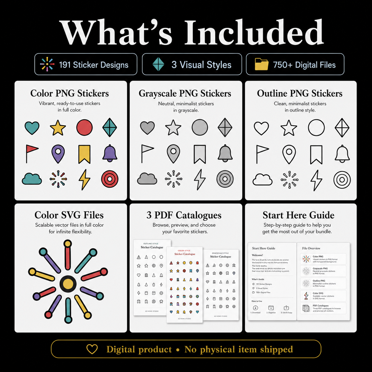 Digital Sticker Bundle for reMarkable2 | 191 Stickers • Seasons, Holidays & Everyday