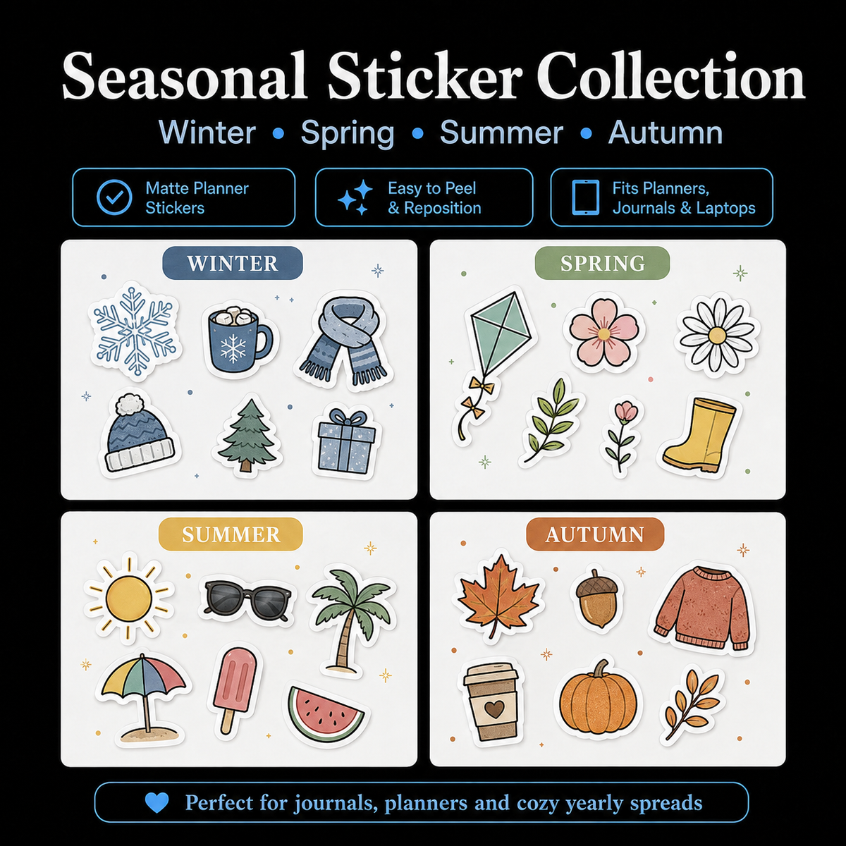 Digital Sticker Bundle for reMarkable2 | 191 Stickers • Seasons, Holidays & Everyday