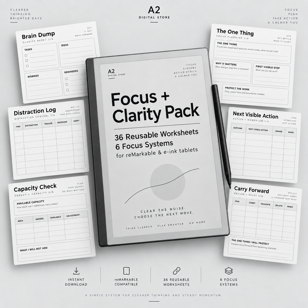 Focus + Clarity Pack – 36 Reusable Worksheets