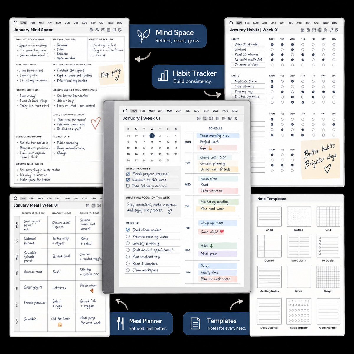 Digital Planner Bundle for reMarkable2 | Daily, Weekly, Monthly & Task