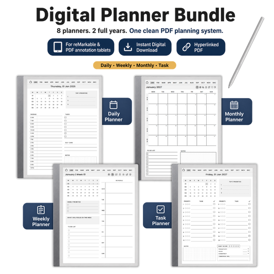 Digital Planner Bundle 2026-2027 | Daily, Weekly, Monthly & Task